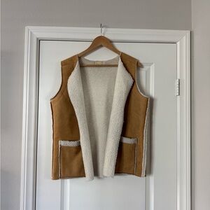 Tan Suede and Cream fleece Open Vest
